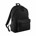 The BG125 by Bagbase is a black backpack with a simple design, featuring a front zippered pocket and adjustable shoulder straps.