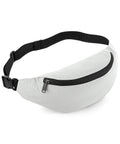 Introducing the Bagbase BG134, a sleek fanny pack in light grey featuring a black zipper and adjustable strap.