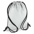 A light gray Bagbase BG137 drawstring bag with black strings, shown from the back.
