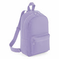 A Bagbase BG153 lavender backpack, featuring two zipper compartments and adjustable shoulder straps, standing upright on a white background.