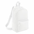 The BG153 by Bagbase is a minimalist, white backpack featuring a main compartment, a front pocket, and adjustable straps.