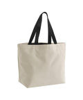A Bags canvas tote in plain beige with two sturdy black straps, displayed upright against a white background.