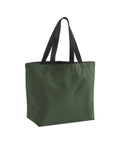 The Bags product is a dark green tote with black handles, featuring a simple, boxy shape and no visible logos or patterns. It stands upright on a white background.