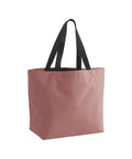 Bags: A simple light pink tote featuring two black handles, displayed upright on a white background.