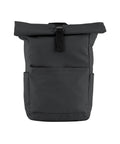The Bags rucksack features a black roll-top design with a buckle fastening, front and side pockets, and is photographed against a white background.