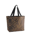 The Bags tote features a brown and black leopard print with two black shoulder straps, displayed against a plain white background.