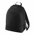 Bagbase's BG212 is a black backpack featuring multiple compartments and a side mesh pocket.