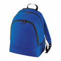 Bagbase's BG212 backpack in blue features two zippered compartments and a side mesh pocket.