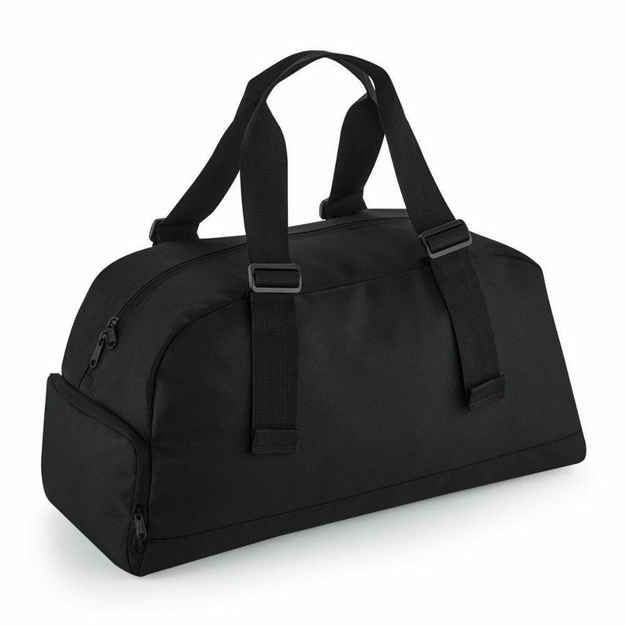 A Bagbase BG278 featuring a black design with two straps and a zippered main compartment.