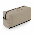 A Bagbase BG337 toiletry bag in beige, featuring a black zipper and side handle, displayed on a plain background.