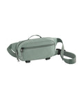 The Bags product is a light green canvas waist bag with a zippered front pocket, top handle, and adjustable strap with plastic buckle, displayed on a white background.