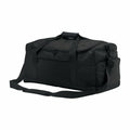 The Bagbase BG561 is a black duffel bag featuring a large main compartment, side pockets, and a shoulder strap.