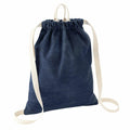 The Bagbase BG642 backpack in navy blue, featuring beige straps and shown from the back.