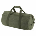 The BG655 by Bagbase is a green duffel bag featuring two handles and a zipper closure, displayed against a white background.