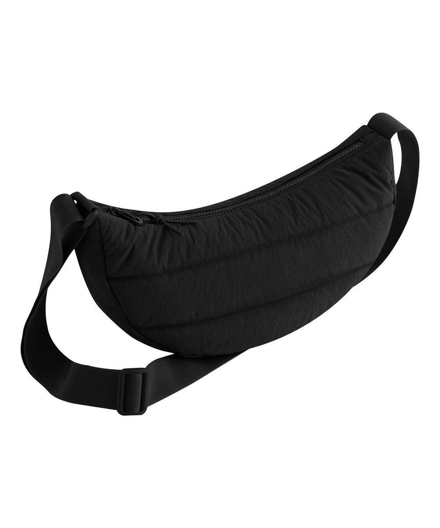 A "Bags" black quilted crossbody or belt bag with a zip fastening and adjustable strap, displayed against a plain white background.