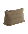 A taupe rectangular quilted pouch from Bags with horizontal stitching and a top zip, photographed against a white background.
