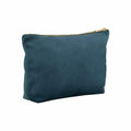 Bagbase's BG714, a blue topaz fabric pouch featuring a gold zipper on top, stands upright against a white background.