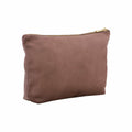 The Bagbase BG714 is a brown zippered pouch with a smooth texture, elegantly set against a plain white background. Crafted from soft, leather-like material, it features a gold zipper on the top.