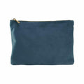 A Bagbase BG715 pouch, featuring a teal color with a gold zipper and crafted from soft material, is displayed against a white background.