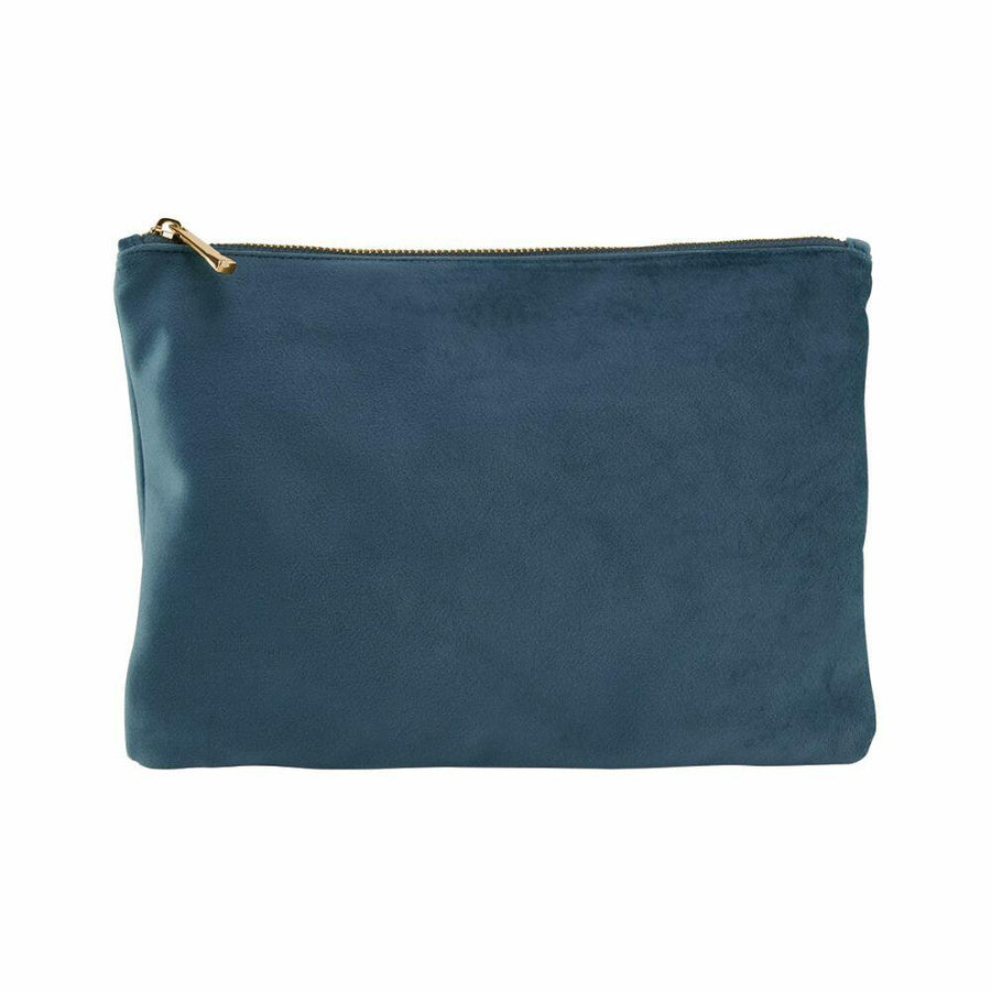 A Bagbase BG715 pouch, featuring a teal color with a gold zipper and crafted from soft material, is displayed against a white background.