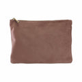 The BG715 by Bagbase is a brown leather zipper pouch, featuring a simple design and a top gold zipper.