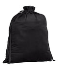 The Bags product is a large black drawstring bag, standing upright and made from soft matte fabric, with a gathered drawstring fastening at the top.