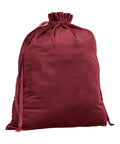 A large red velvet drawstring bag, closed at the top with matching red cords, is displayed on a plain white background.
