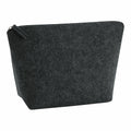 The Bagbase BG724, a felt zippered pouch in dark gray with a wide base, is displayed against a white background.