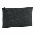 Product Description: Bagbase's BG725 is a sleek, dark grey felt zippered pouch set against a simple white background.