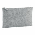 The BG725 by Bagbase is a minimalist gray felt pouch featuring a zipper.