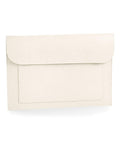 The BG726 laptop sleeve by Bagbase, featuring a beige felt design with a flap cover and front pocket for protecting and carrying electronic devices, is showcased against a white background.