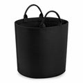 The Bagbase BG728 black fabric storage basket, featuring two handles, is displayed against a white background.