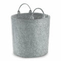 A Bagbase BG728 gray felt storage basket equipped with two handles, designed to stand upright.