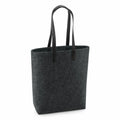 A Bagbase BG738 tote bag, featuring a dark gray felt material and black handles, positioned upright against a plain white background.