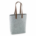 Bagbase BG738 felt tote bag with brown leather handles displayed on a white background.
