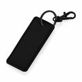 Introducing the Bagbase BG744, a rectangular black keychain featuring a textured surface and an attached metal clip.