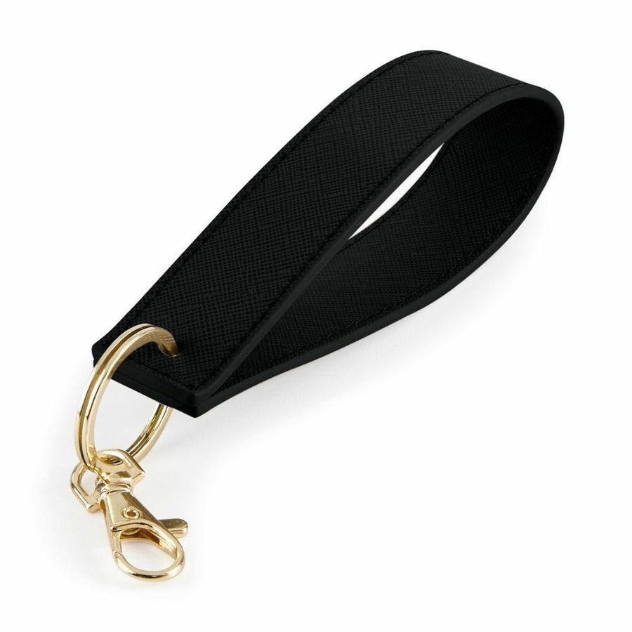 The Bagbase BG747 is a sleek black keychain strap featuring a gold metal ring and clasp.