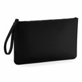 A Bagbase BG750, a rectangular black pouch featuring a zippered closure and wrist strap, is displayed against a white background.