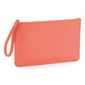 Bagbase BG750 coral pink pouch with a wrist strap and zipper.