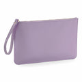 A stylish clutch bag in lavender, featuring a zipper closure and a convenient wrist strap on the side, from the Bagbase collection. This sleek design of the BG750 model is elegantly displayed against a plain white background.