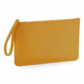 Introducing the Bagbase BG750, a vibrant yellow wristlet pouch featuring a zipper and a looped strap on the left side, crafted from a textured material. The pouch is elegantly showcased against a plain white background.