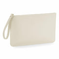 Introducing the BG750 from Bagbase, a chic wristlet clutch in beige, featuring a textured surface with a convenient zipper closure. The wrist strap is securely attached at one end to ensure easy carrying. Its minimalist design makes it perfect for various occasions.