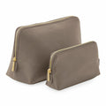 Two Bagbase BG751 gray zippered pouches of different sizes are displayed against a white background.