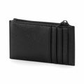 Bagbase BG754 is a black minimalist leather cardholder featuring multiple slots and a zippered compartment.