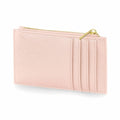 Introducing the Bagbase BG754, a light pink leather cardholder featuring a sleek gold zipper on top. This minimalist design includes multiple card slots on one side for efficient organization.