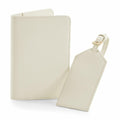 Light beige BG755 passport cover and matching luggage tag with a minimalist design by Bagbase.