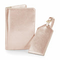 Bagbase BG755 rose gold passport holder and luggage tag with a textured finish.