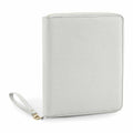 The Bagbase BG756 is a closed binder with a light gray, textured surface, featuring a zipper and a wrist strap.