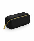 The Bagbase BG761, a rectangular black pouch with a gold zipper, is positioned against a white background.