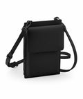 A Bagbase BG767 crossbody bag in black, featuring an adjustable strap and a front flap closure.